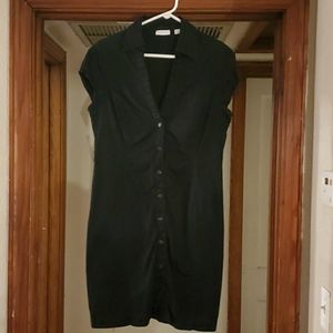 Short Sleeve Button Up Black Dress